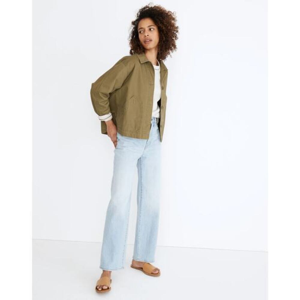 Madewell Baylow Cropped Chore Jacket Olive Green Utility XXS Canvas Button Front